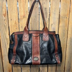 Fossil Black and Brown Leather Shoulder Bag